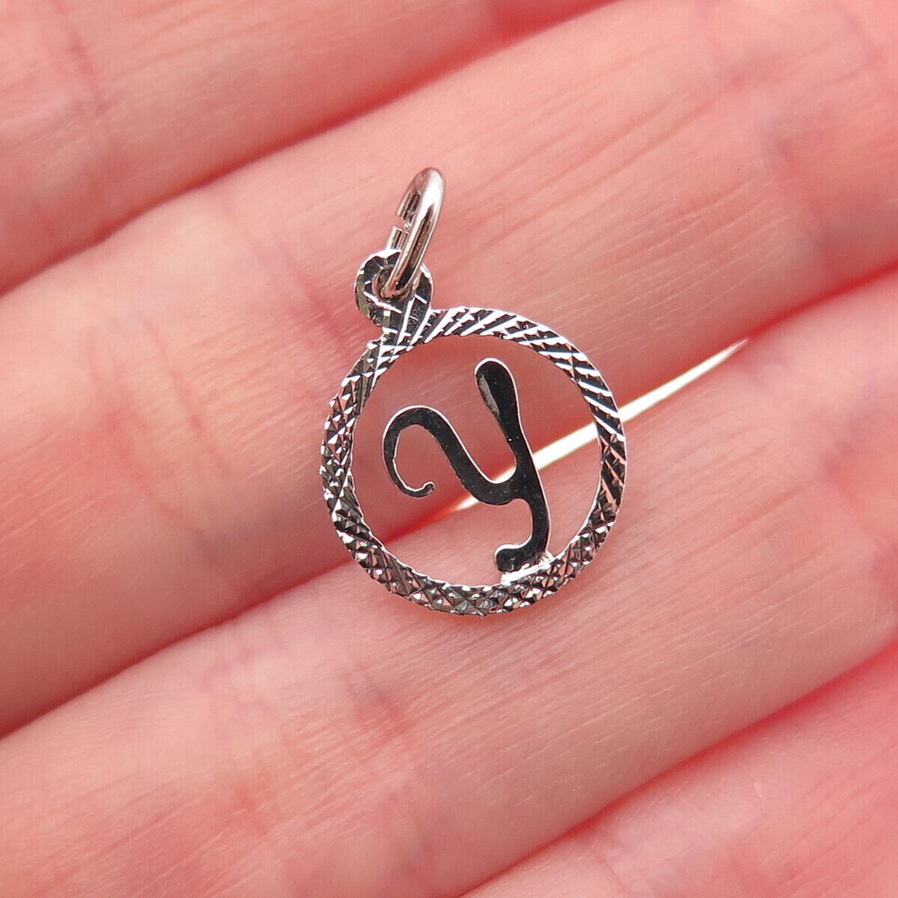 925 Sterling Silver Vintage Diamond-Cut Letter Y Initial Mini Charm Pendant